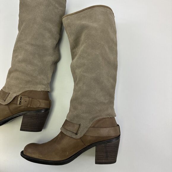 Nine West Vintage America Dorada Boots Tall Pull On Taupe Suede Leather Womens 8 - Picture 9 of 16